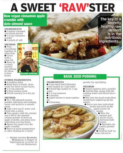 Susmitha Subbaraju Veganosaurus - raw vegan recipes in Deccan Chronicle