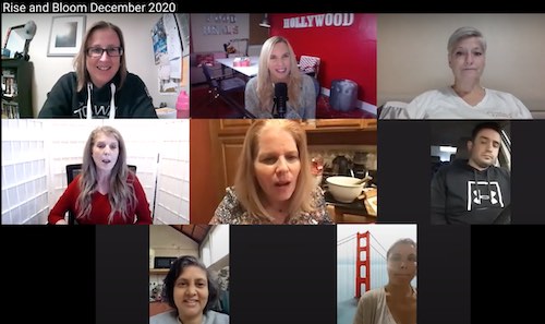 Screenshot of members on the Rise and Bloom Mastermind Monthly Coaching Call.