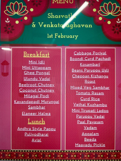 Vegan breakfast and lunch menu catered by Vijay Sweets, The Green Rabbit. Shasvathi vegan wedding.